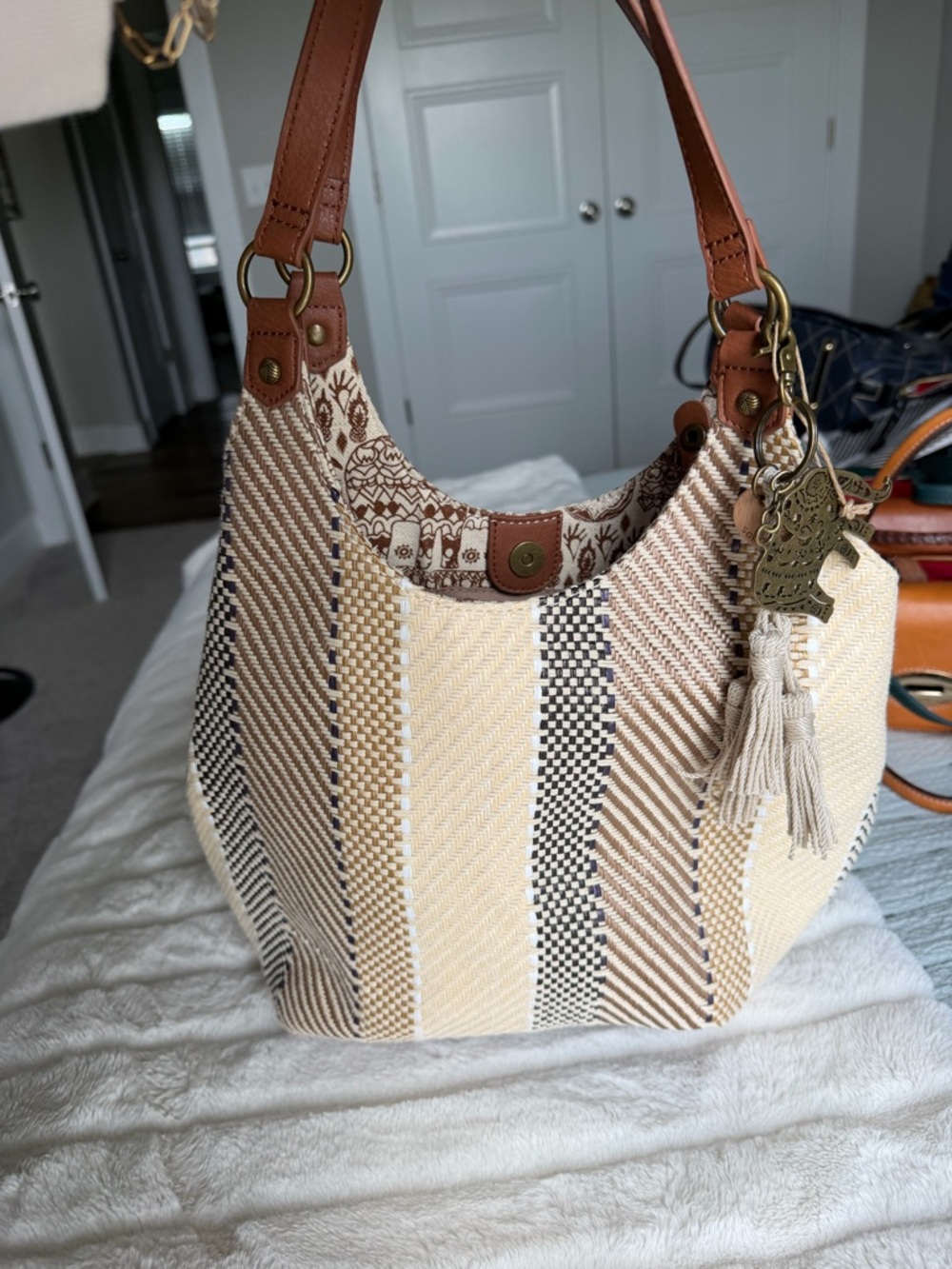 Sakroots Woven Hobo Shoulder Bag in Cream, Tan & Brown
